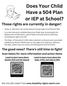 Flyer Does Your Child have a 504 Plan or IEP at School?