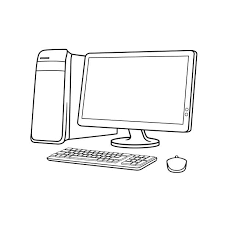 Black and white drawing of a computer